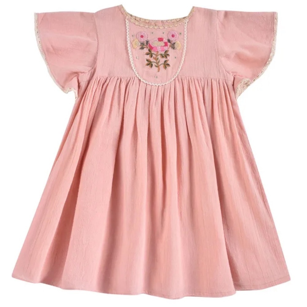 Louise Misha  Johanna Organic Cotton Muslin seDress In Pink Embroidered SZ 8Y